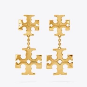 Tory Burch Gold Kira Linear Double Logo Earrings
